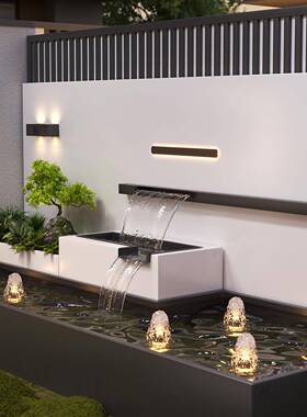 外庭院锈钢流水景墙金属鱼RFY池花箱合组花园露户台水幕墙景观不