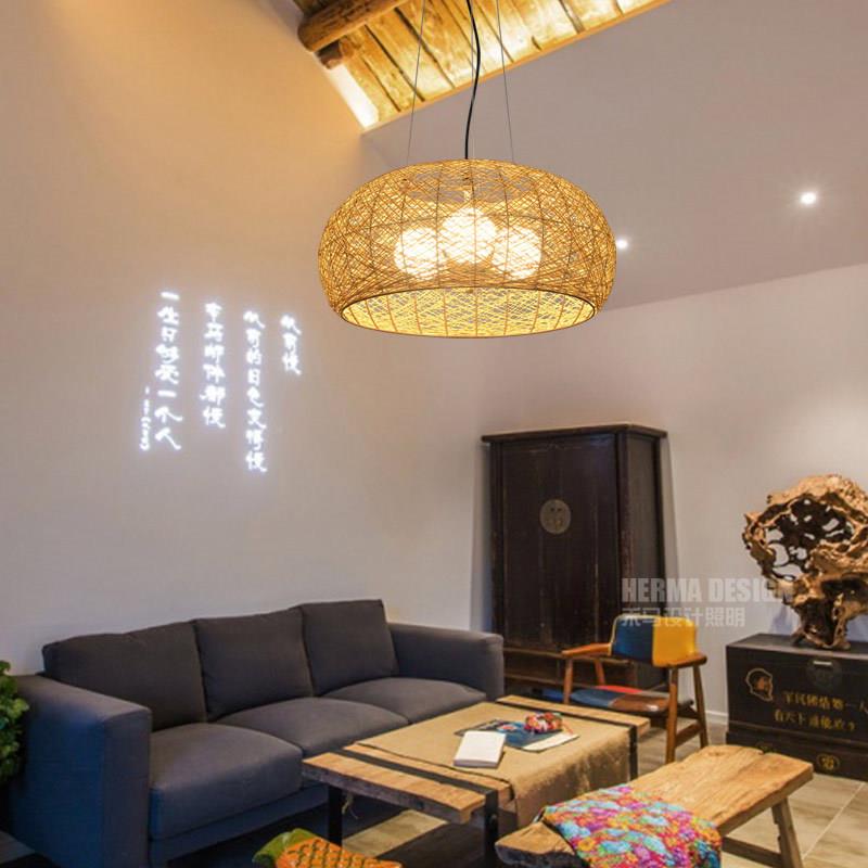 吊创意个性鸟巢麻球灯餐厅酒吧圆形灯商255工程球装饰场藤艺编织