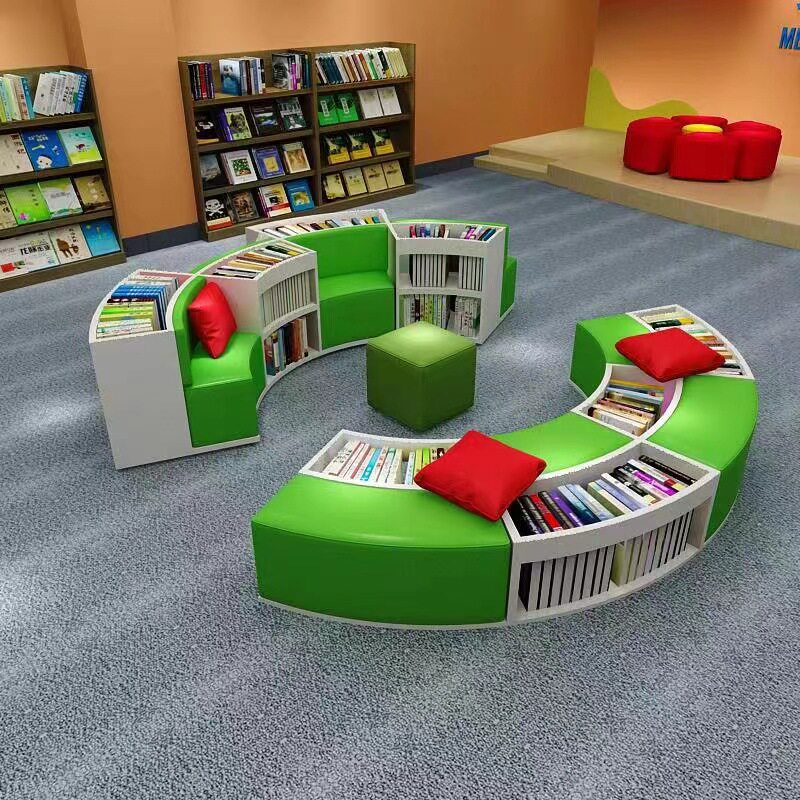 培训机构创意沙发图书馆休息区收纳孤形组合书柜幼儿园学校家具
