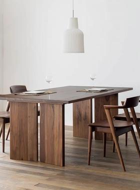 意式黑胡桃木餐桌家用餐奢厅原木桌方形饭桌实IRU木会议桌长轻长