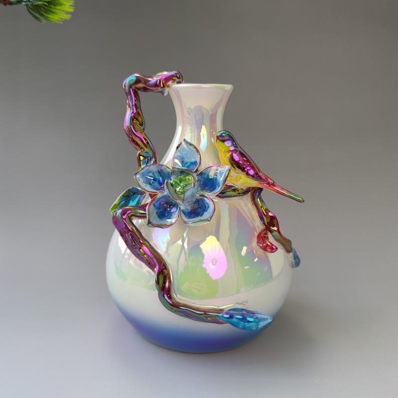 小器件19004中式创意陶瓷琉璃花瓶茶新干花水培花插家居餐桌摆件