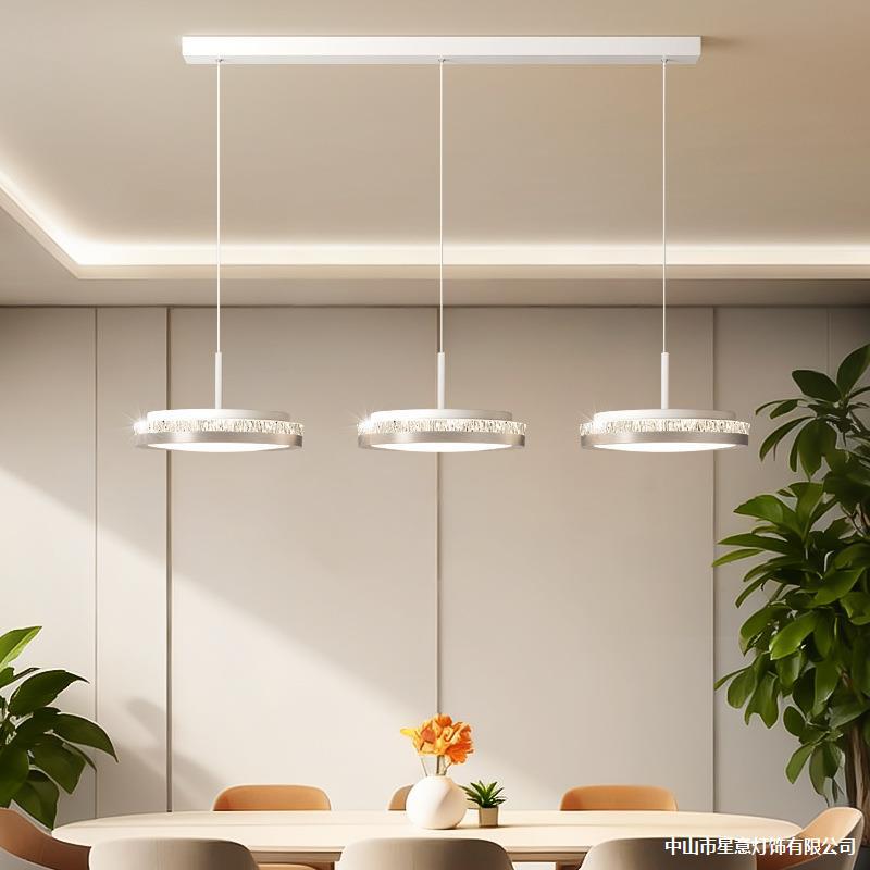 极简风餐厅吊灯2025年新款现代简约饭厅LED三头圆环餐桌灯具