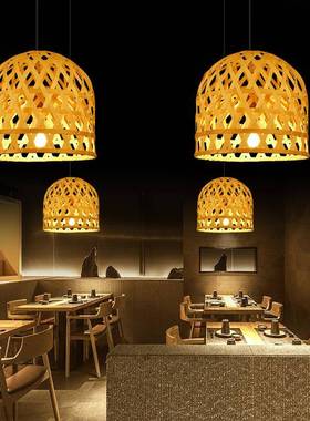 日式吊创性意个餐厅吧台民宿灯饭店茶古室复灯竹编鸟巢草帽竹SRI