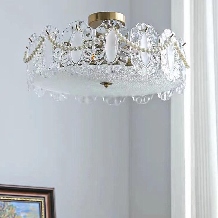 法轻奢水晶珍式珠云雾术吸顶灯复古房间计IGF灯设师艺浪漫温馨主