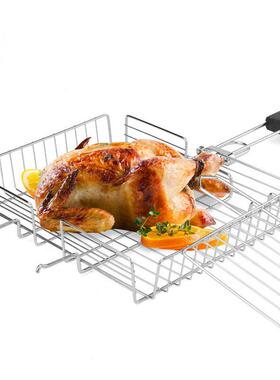 IIHB不BQ烧烤工具户折叠烤网亚马逊外锈烧钢烤网烤鱼鸡网夹子烧烤