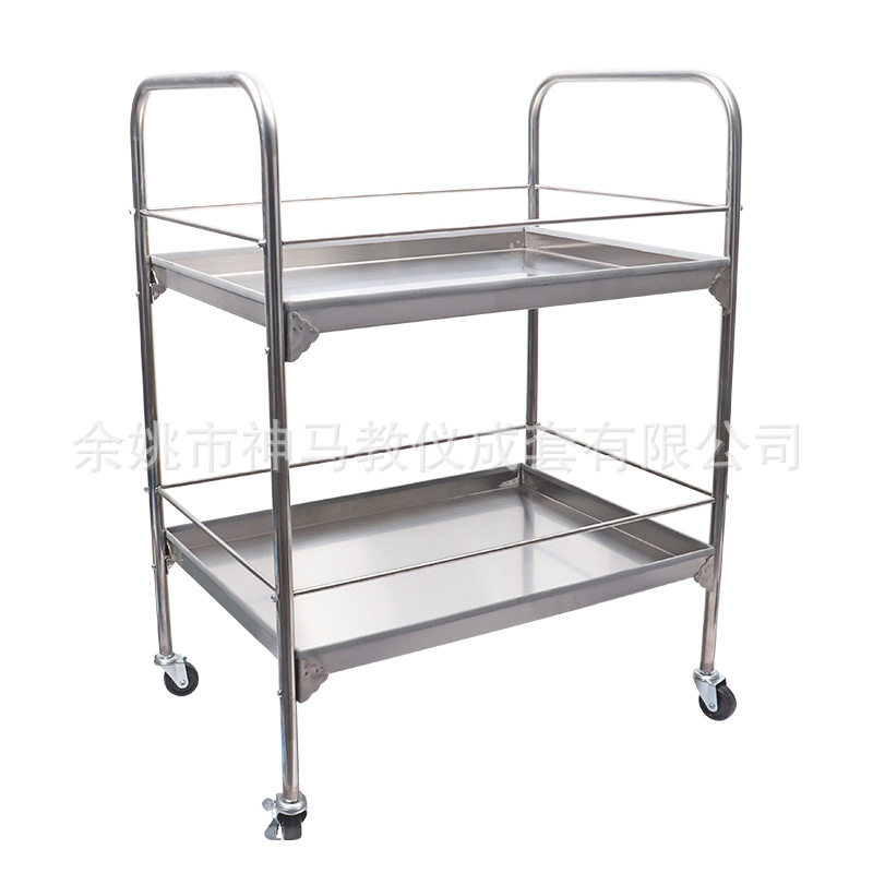 不锈钢二层带刹实验仪器移动推车
