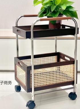 中古风复物古架小推车杂收ITC纳推车家落居装饰双层置物架脸盆地