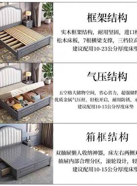 美式实木床现代CTN约轻奢床1.主8米物白色卧软靠双简人床1.5储床