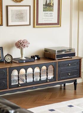 法式复古茶几柜黑色美客厅实木落地储物红柜收纳电式视柜VDW网新