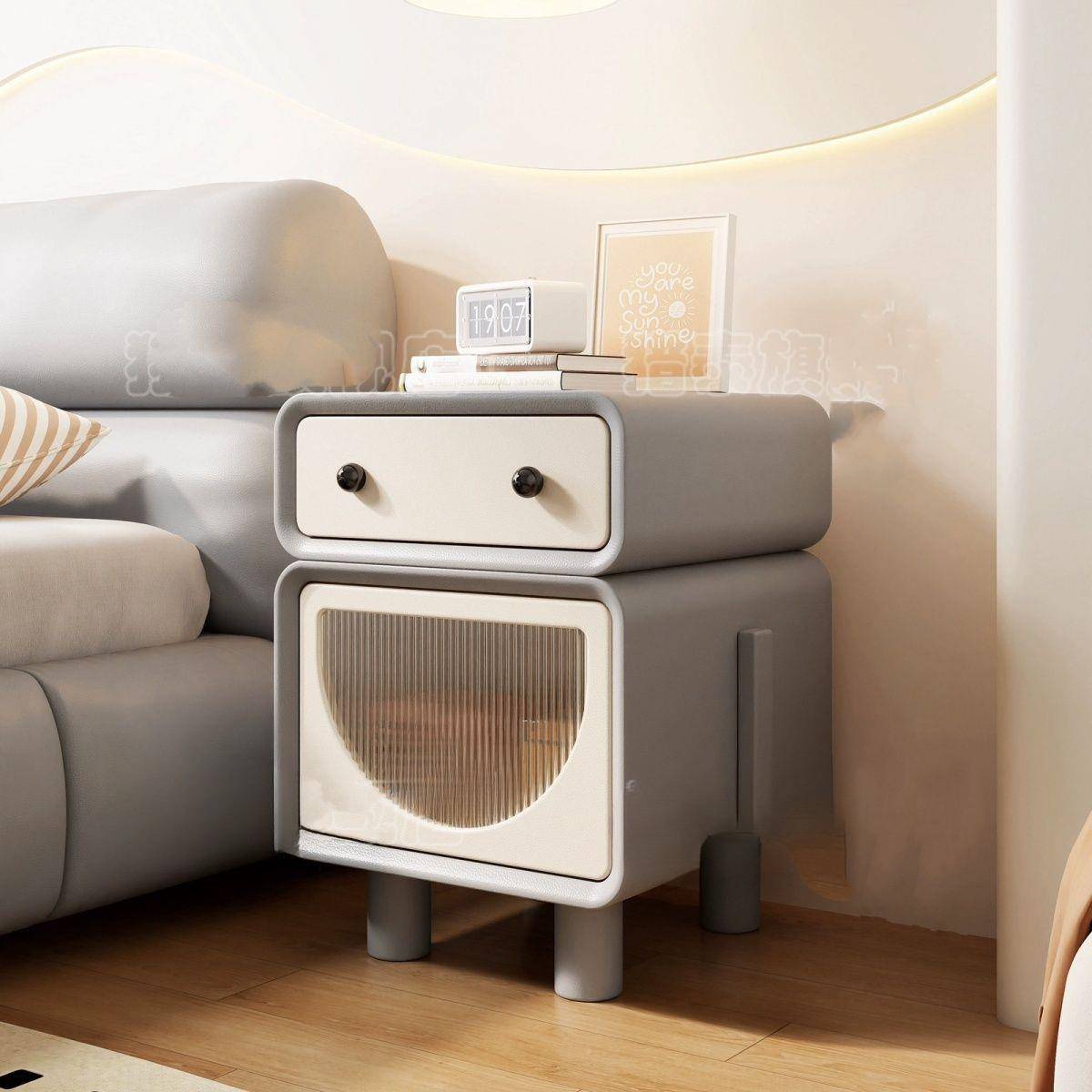 奶油实木床头柜机儿BUK童器人客意创法式边柜简约厅卧室收纳置物