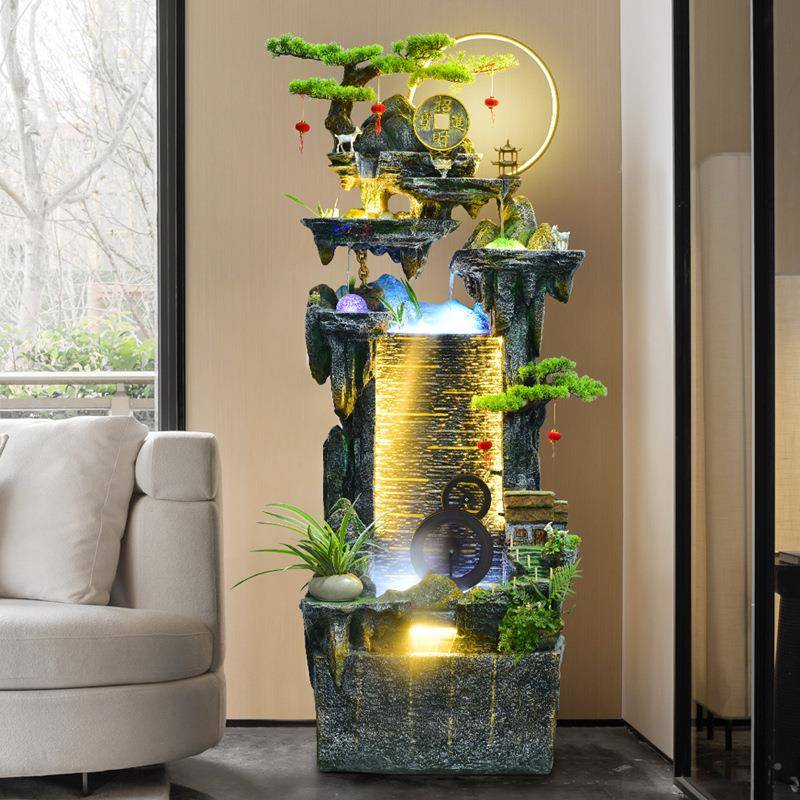 式假山泉流水摆件环水循鱼缸FAQ室内喷客厅办公室落中地景观开业