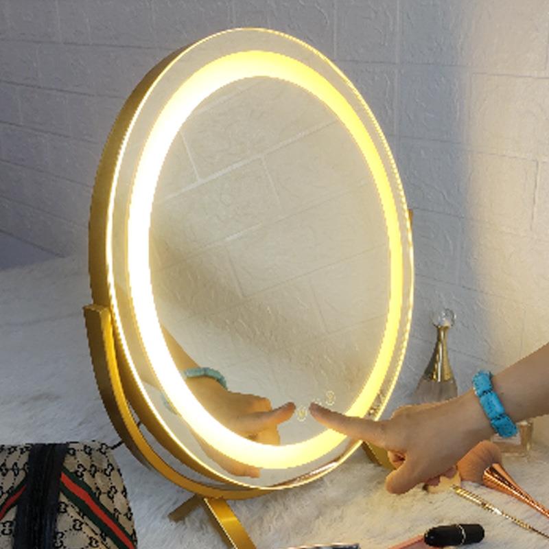 台大式形带灯圆化妆光镜桌面三色无极调可旋转补光8梳妆台号镜子