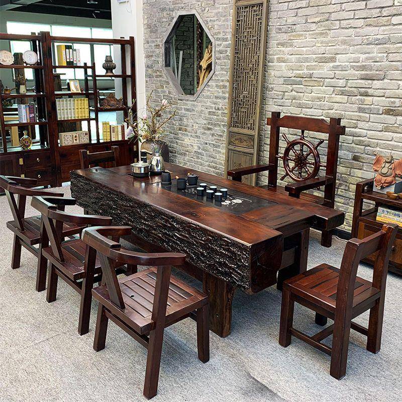 老船家木茶桌椅8组合新实中式木功夫HNG泡茶台用茶几1米茶具套装
