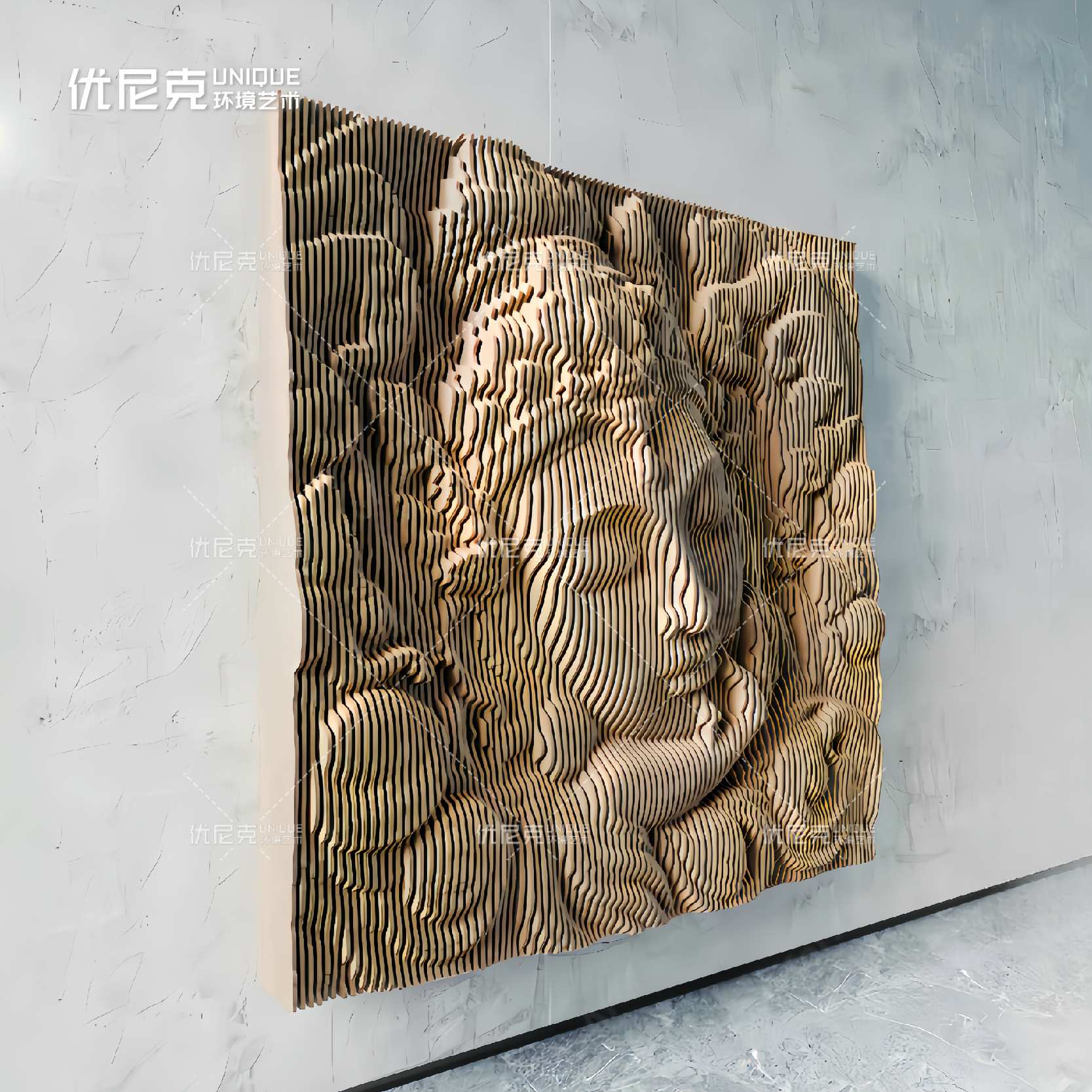实木切片象征人物壁饰雕塑商场酒店售楼部餐厅公寓民宿防腐木装饰