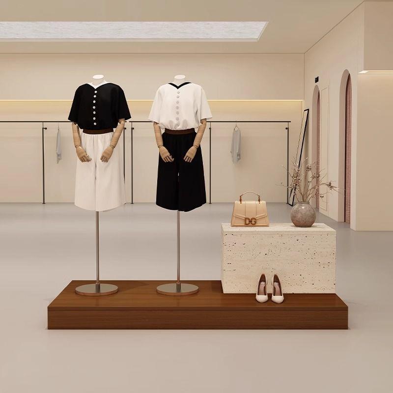 服装店展示柜简约现代中岛台洞石纹女装陈列柜橱窗地台摆放模特