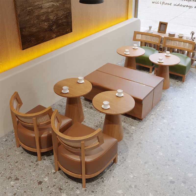 跨境咖啡厅奶茶店扶手桌椅组合音乐餐厅西餐厅料理店餐厅靠墙卡座