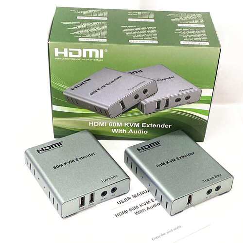 60MKVMExtender高清HDMIUSB同步延长器1080P60hz一套配送电源