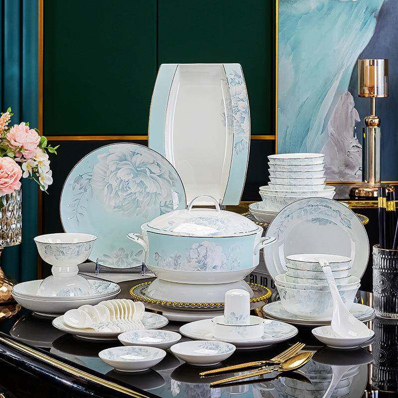家用碗盘餐具组合套装高端中式碗碟全套轻奢高档乔迁骨瓷2023新款