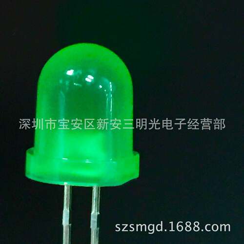 LED直插10mm圆头灯珠绿发翠绿F10绿色高亮led灯珠发光二极管