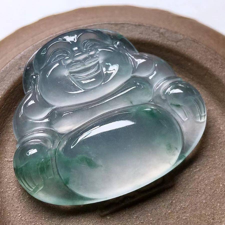 缅甸翡翠佛公翡翠高冰飘彩坐佛飘花佛阳绿佛翡翠