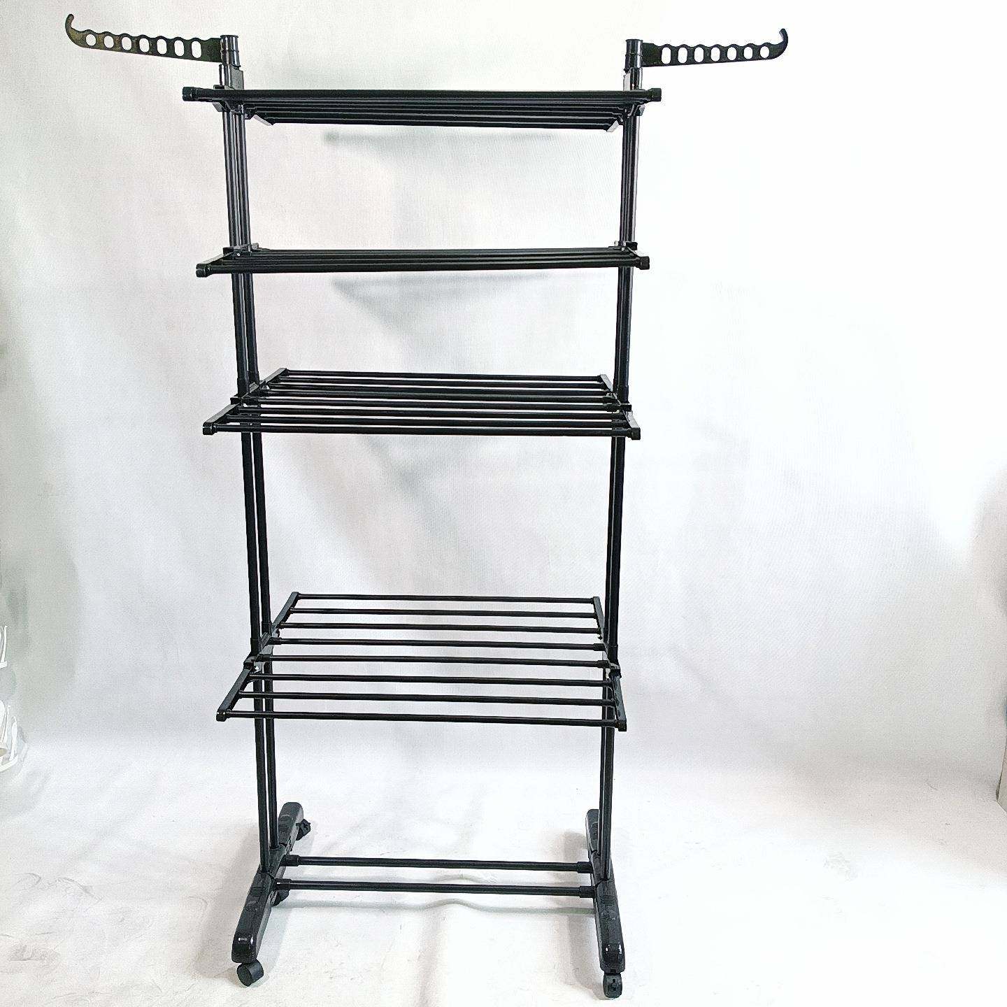 翼形落地晾衣架带轮折叠晾衣架多功能四层晾衣架可移动衣架直