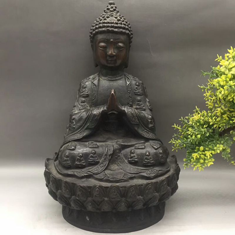 古玩杂项收藏仿古做旧紫铜释迦牟尼佛大日如来佛铜器风水摆件