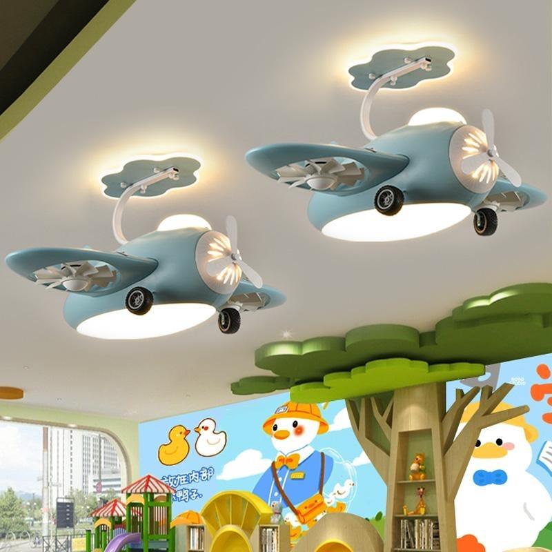 儿童房灯卡通风扇灯北欧创意温馨男女孩房间led电扇灯卧室吸顶灯