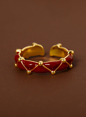 2026本命年红沙金小马开口戒指