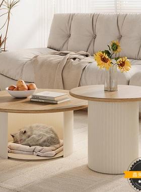 法OYP式奶油风极茶几组合猫窝户储藏茶几实木椭圆小形茶几简小型