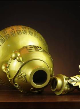 HOF葫铜芦摆件号小号铜空心开口大葫芦百装福禄大客厅家具饰百福