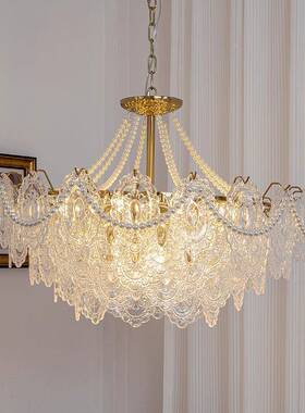 法式轻奢复古吊灯客厅33909灯代简约卧室现餐灯具E网红款玻璃厅LD