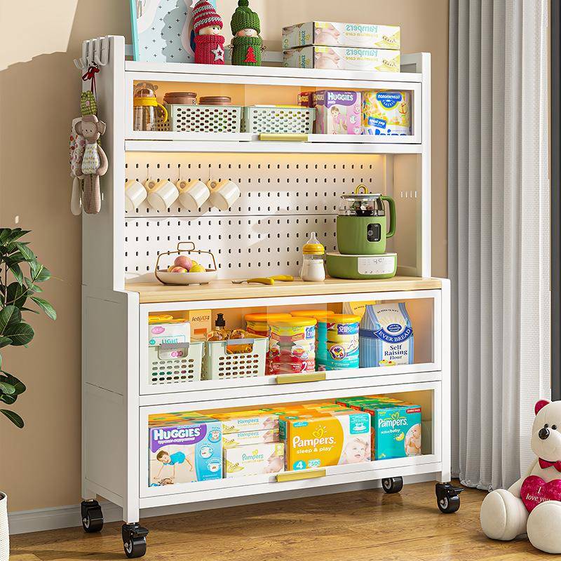 带柜门洞洞多层置物架多功能厨板房边物储架餐S94100翻盖落地式收