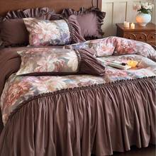 A类式复印花全棉YSL缎磨毛四件套法油画古风浪漫大花边被贡套床单