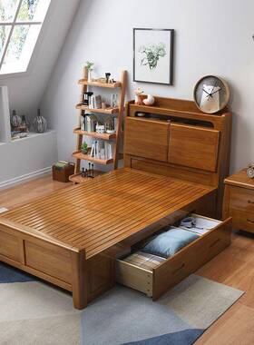 实木床单人床1米1.式2m中卧人IMQ室双人床小出户型公寓租1.5米老