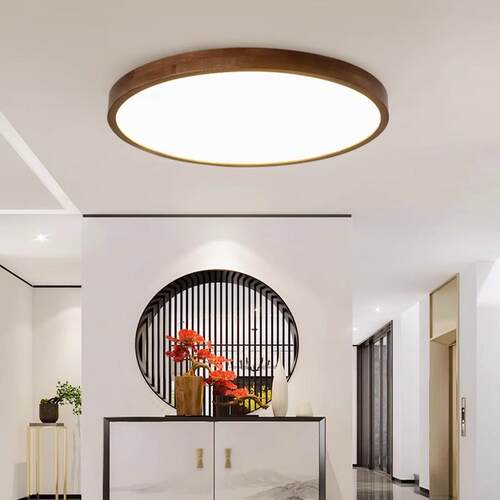 薄实木卧室灯胡桃灯具现代简约新色中木式led客厅房间70530吸顶超
