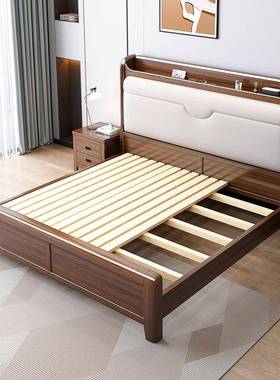 尾木榫人满铺全PTY实木床1.8米胡桃单双床中式主卧燕室1.5m软包大