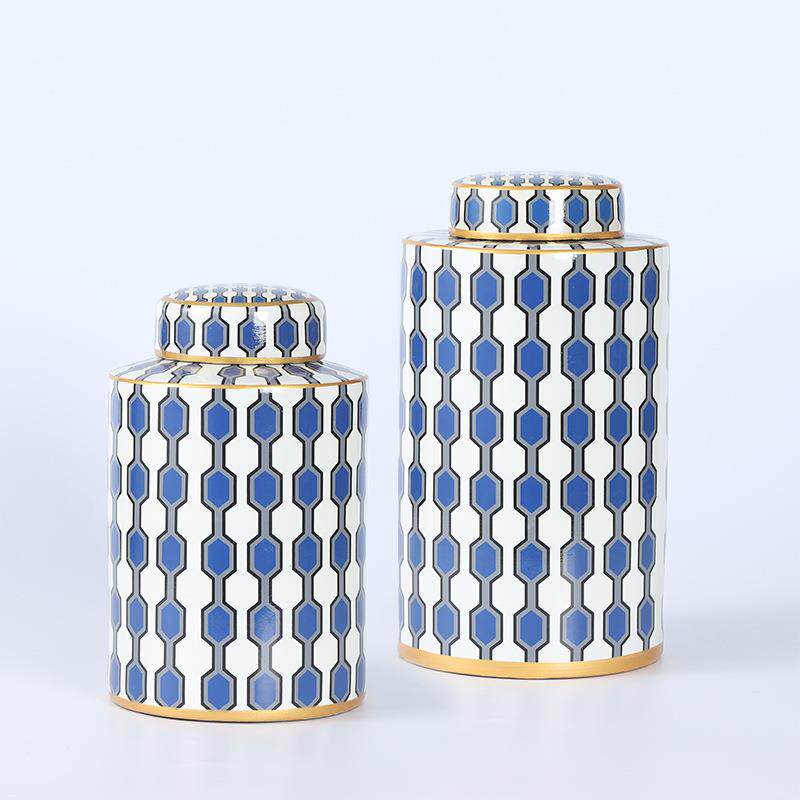 创套意家居陶瓷花瓶罐子装欧式客厅玄陶关瓷摆件软装装饰品E0317