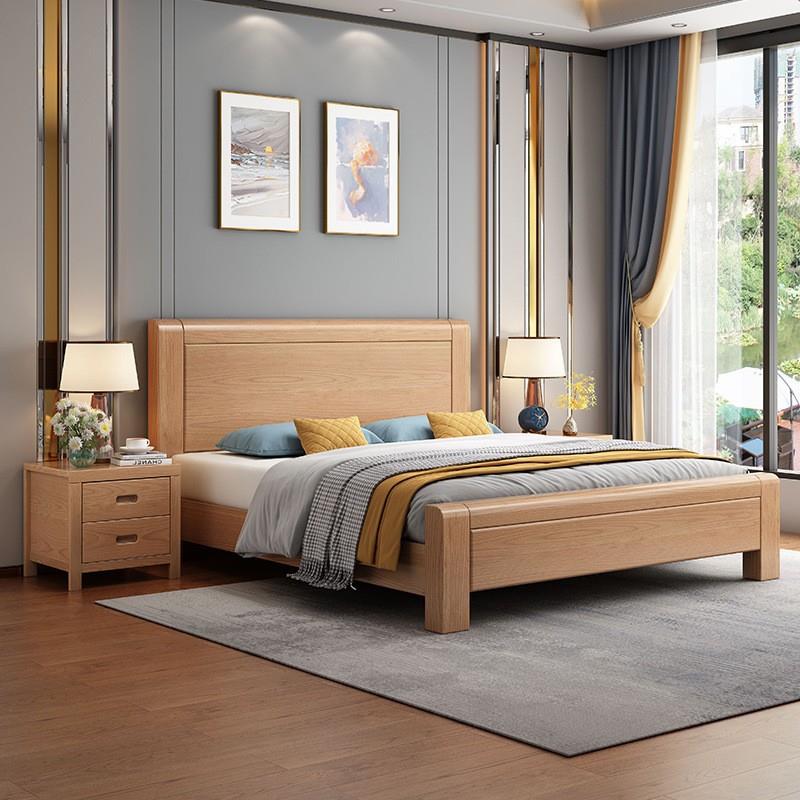 原木色实木榉木床户型12LYA米1.5主米小单人床1.8米.双人床卧实木