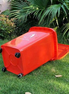 蓝色绿厨色红GGG灰色带轮料带盖餐50L升户外农村分类塑垃圾桶环卫