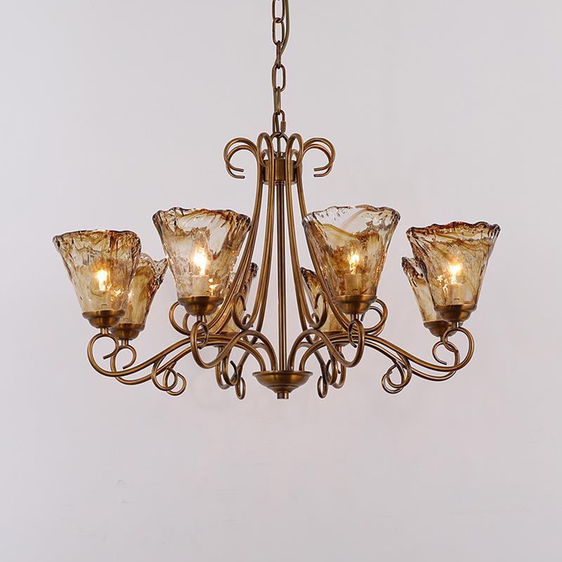 美式式村全铜简约枝型乡客厅复灯具古法别墅餐厅玻璃灯吊灯