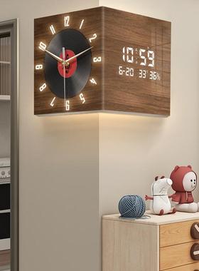 中0古风客厅转时钟年历角2F985M66725新款电子钟双面挂钟拐角壁万