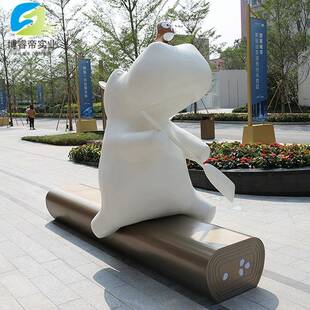 玻璃钢休闲座椅商业街户外广场售楼部雕塑摆件励志河马划船桨坐凳