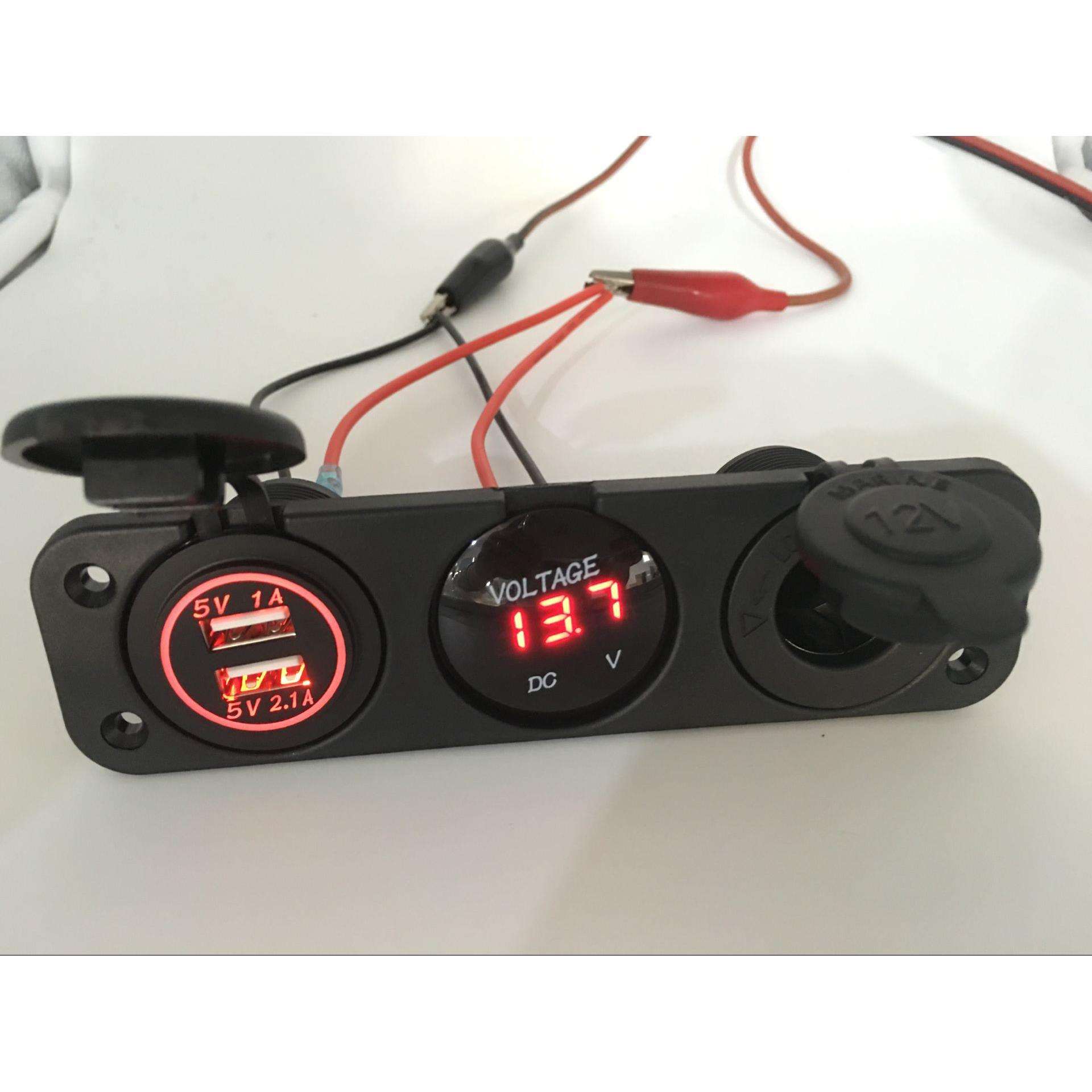 汽车房车防水改装双USB车载充电器LED电压表数显点烟器母座
