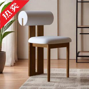 北欧复古法式中古实木设计师餐椅家用简约椅子化妆靠背椅轻奢河马