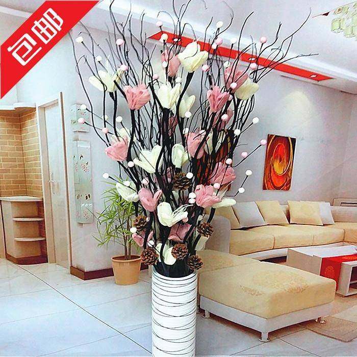 包邮叶脉干花客厅落地假花花插花雪花梅居家新房