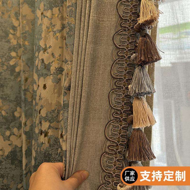 山茶花提花窗帘欧式绣花窗帘布别墅简欧落地窗垂直帘 厂家直批