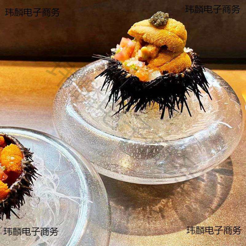 创意玻璃盛器双层透明气泡甜品点心盘意境菜摆盘位上法式平盘餐具