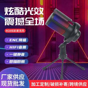 新款RGB电竞游戏麦防喷网三脚架USB电容麦克风视频会议录播麦克风