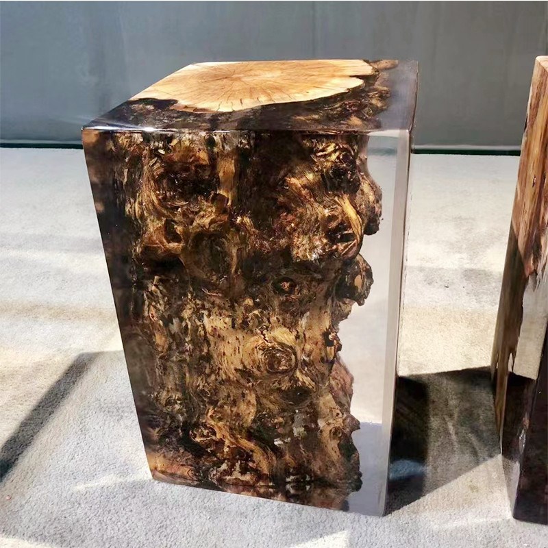 凳子透明环氧树脂墩子水晶原木茶凳摆件亚克力软装坐凳木墩边几椅