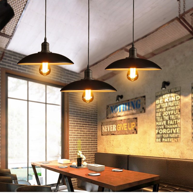美式复古工业风锅盖灯餐厅酒吧台创意个性黑白铁艺简约单头小吊灯